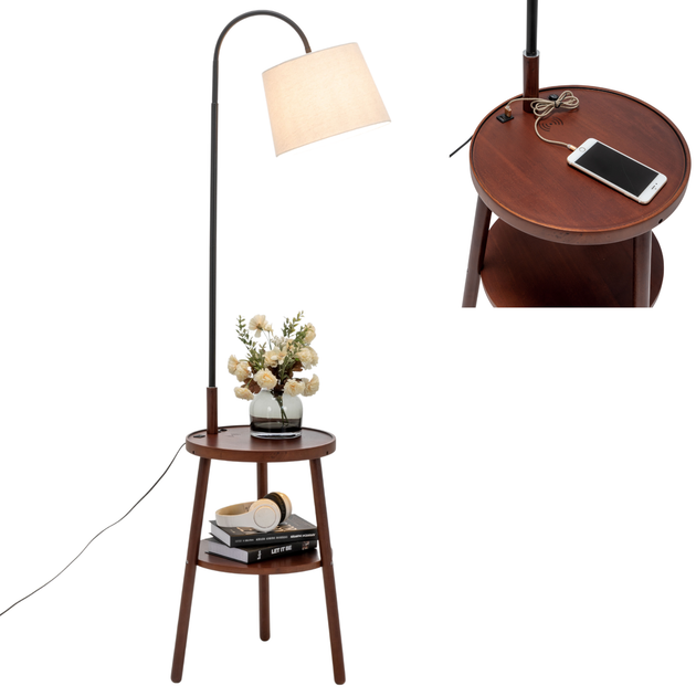 Naples Tripod Floor Lamp Shelf Storage Drawer Bed Side Table Light w/ USB Charger - Shoppers Haven  - Home & Garden > Lighting     