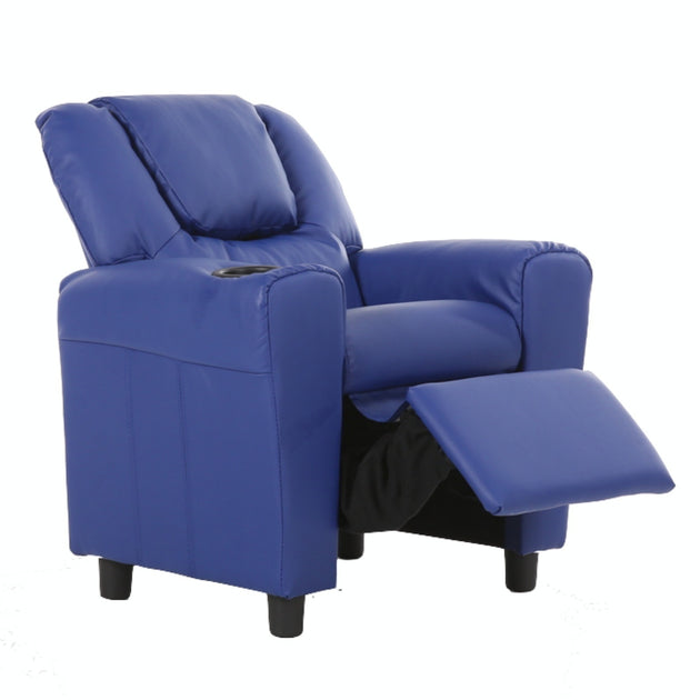 Oliver Kids Recliner Chair Sofa Children Lounge Couch PU Armchair - Blue - Shoppers Haven  - Furniture > Sofas     