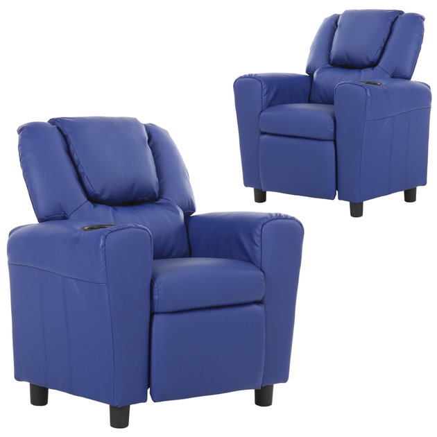 Set of 2 Oliver Kids Recliner Chair Sofa Children Lounge Couch PU Armchair Blue - Shoppers Haven  - Furniture > Sofas     