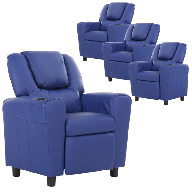 Set of 4 Oliver Kids Recliner Chair Sofa Children Lounge Couch PU Armchair Blue - Shoppers Haven  - Furniture > Sofas     
