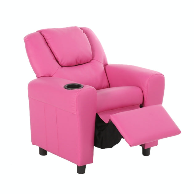 Oliver Kids Recliner Chair Sofa Children Lounge Couch PU Armchair - Pink - Shoppers Haven  - Furniture > Sofas     