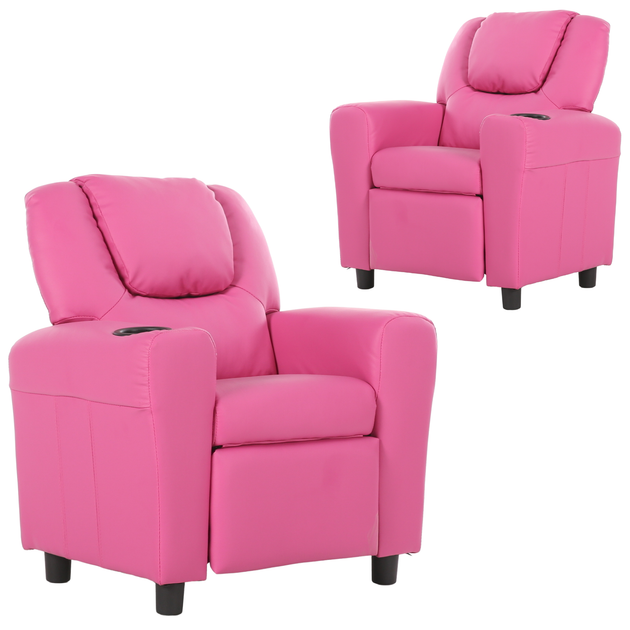 Set of 2 Oliver Kids Recliner Chair Sofa Children Lounge Couch PU Armchair Pink - Shoppers Haven  - Furniture > Sofas     