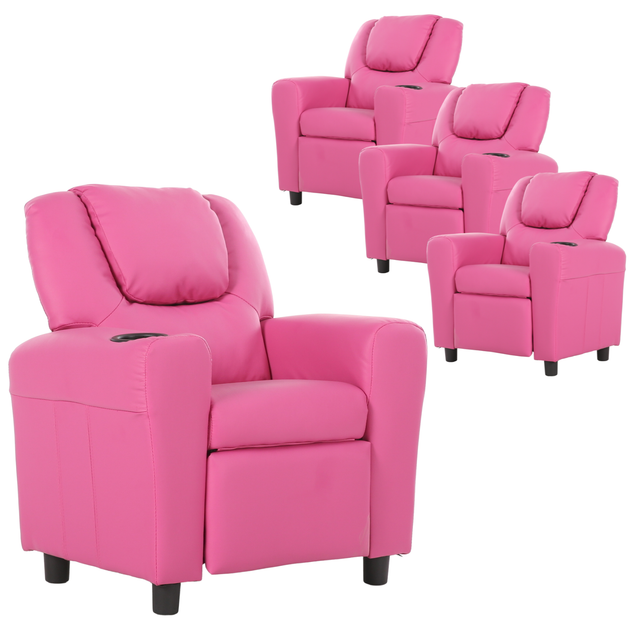Set of 4 Oliver Kids Recliner Chair Sofa Children Lounge Couch PU Armchair Pink - Shoppers Haven  - Furniture > Sofas     