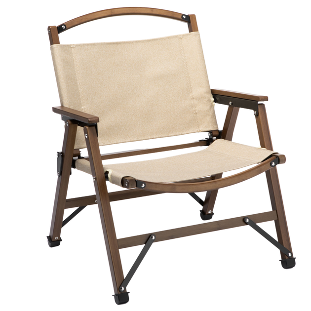 Bamboo Canvas Foldable Outdoor Camping Chair Wooden Travel Picnic Park - Khaki/Beige - Shoppers Haven  - Outdoor > Camping     