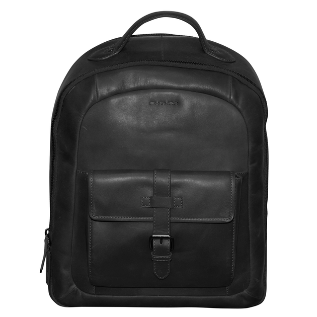 Futura Mens Leather Laptop Backpack School Shoulder Bag Front Pocket - Black - Shoppers Haven  - Gift & Novelty > Bags     