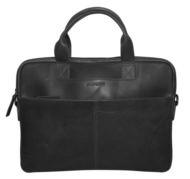 Futura Mens Slimline Leather Laptop Bag School Work Satchel Shoulder Strap - Black - Shoppers Haven  - Gift & Novelty > Bags     