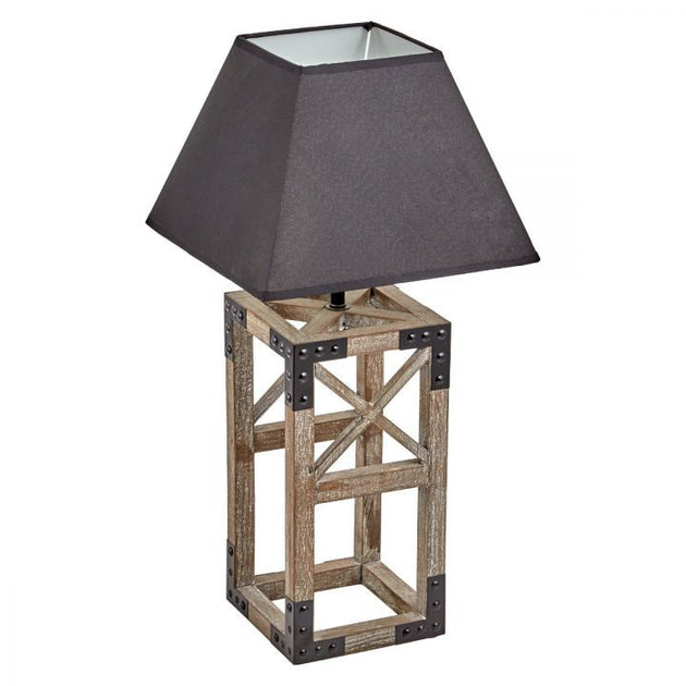 Designer Wooden TABLE LAMP Modern Rustic Geo Industrial Retro  Desk Light - Shoppers Haven  - Home & Garden > Lighting     