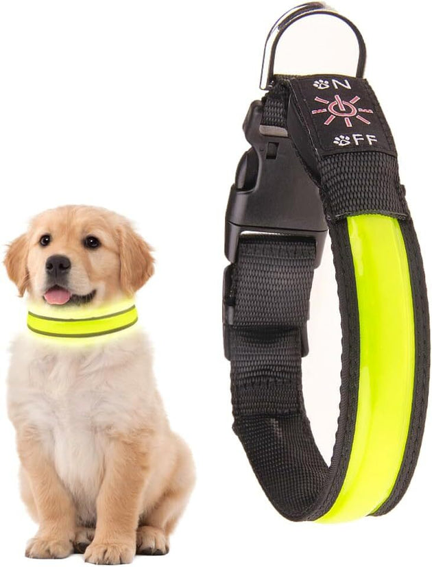 LED Dog Cat Collar USB Rechargeable Nylon Glow Flashing Light Up Safety Puppy - Shoppers Haven  - Pet Care > Dog Supplies     