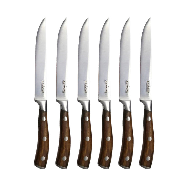 ASMOKE STEAK KNIFE SET OF 4, PAKKAWOOD HANDLE - Shoppers Haven  - Home & Garden > BBQ     
