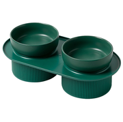 Ribbed Ceramic Double Pet Bowl 3pc Set - Emerald - Shoppers Haven  - Pet Care > Dog Supplies     