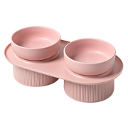 Ribbed Ceramic Double Pet Bowl 3pc Set - Pink - Shoppers Haven  - Pet Care > Dog Supplies     
