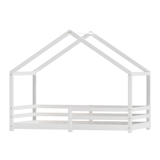 Artiss Bed Frame Wooden Kids Single House Frame White AMOS - Shoppers Haven  - Furniture > Bedroom     