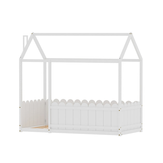 Artiss Bed Frame Wooden Kids House Single Frame White KORI - Shoppers Haven  - Furniture > Bedroom     