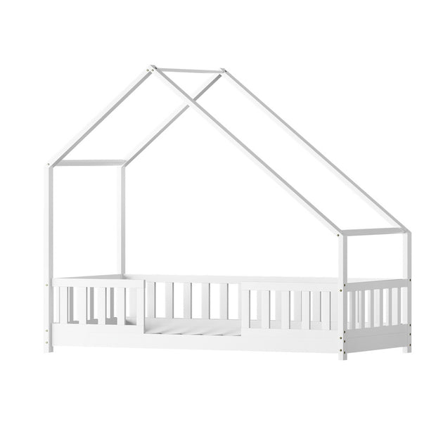 Artiss Bed Frame Wooden Kids House Single Frame White PAVO - Shoppers Haven  - Furniture > Bedroom     