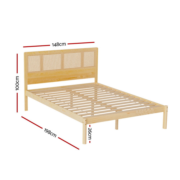 Artiss Bed Frame Double Size Rattan Wooden RITA - Shoppers Haven  - Furniture > Bedroom     