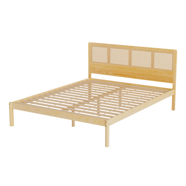 Artiss Bed Frame Queen Size Rattan Wooden RITA - Shoppers Haven  - Furniture > Bedroom     