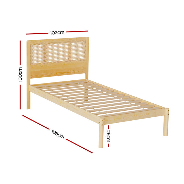 Artiss Bed Frame Single Size Rattan Wooden RITA - Shoppers Haven  - Furniture > Bedroom     