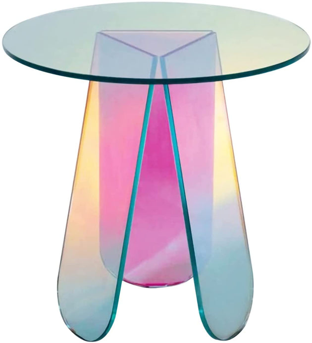 Acrylic Rainbow Color Coffee Table, Iridescent Glass End Table Round Side Table Modern Accent TV Table - Shoppers Haven  - Home Decor     