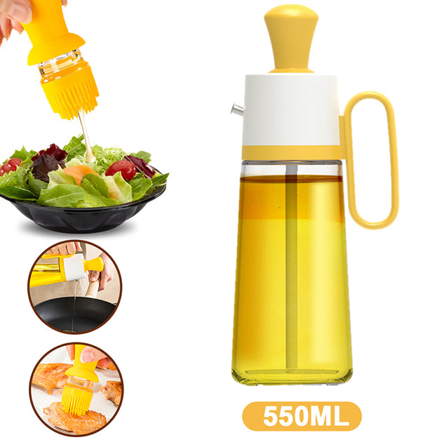 2 In 1 Oil Dispenser With Silicon Brush BBQ Oil Spray Glass Bottle - Shoppers Haven  - Kitchen     