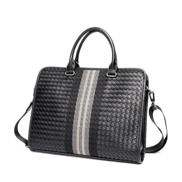 Stitched Woven Leather Crossbody Briefcase - Shoppers Haven  - Briefcase     
