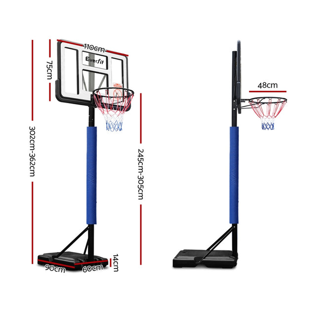 Everfit 3.05M Basketball Hoop Stand System Adjustable Height Portable Pro Blue - Shoppers Haven  - Sports & Fitness > Basketball & Accessories     