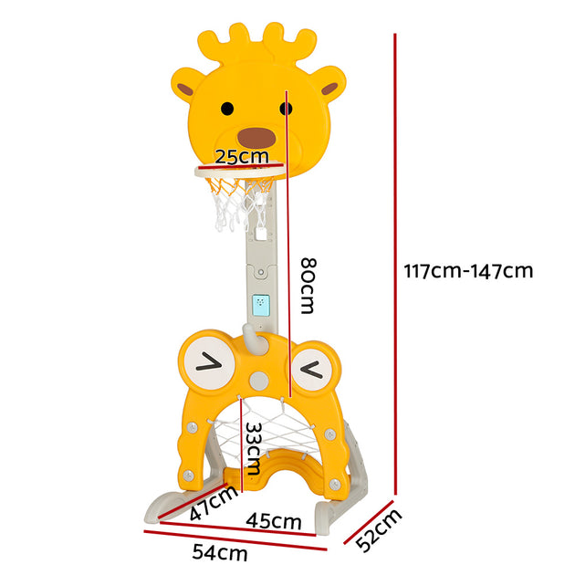 Keezi Kids Basketball Hoop Stand Adjustable 5-in-1 Sports Center Toys Set Yellow - Shoppers Haven  - Sports & Fitness > Basketball & Accessories     