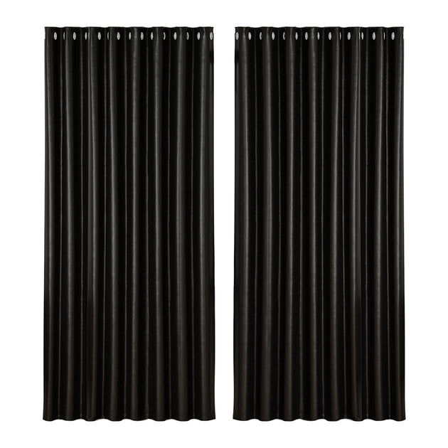 Artiss 2X Blockout Curtains Blackout Window Curtain Eyelet 300x230cm Black Shine - Shoppers Haven  - Home & Garden > Curtains     