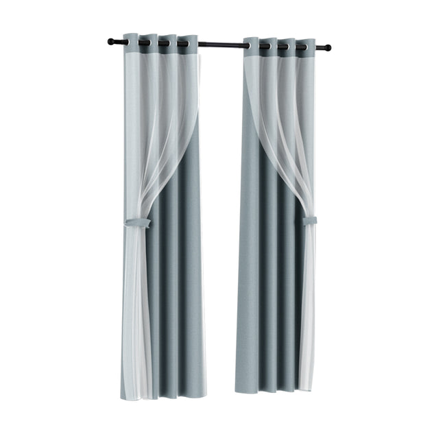 Artiss 2X 132x160cm Blockout Sheer Curtains Light Grey - Shoppers Haven  - Home & Garden > Curtains     