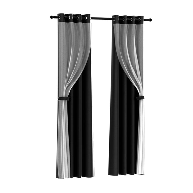 Artiss 2X 132x274cm Blockout Sheer Curtains Black - Shoppers Haven  - Home & Garden > Curtains     