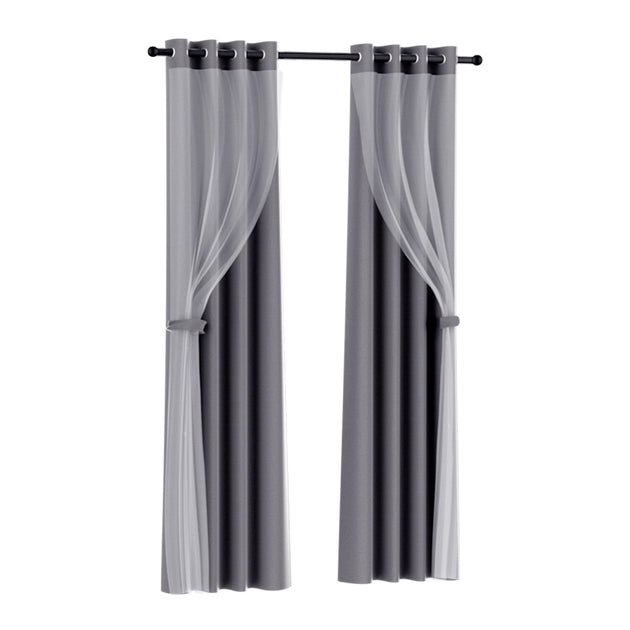 Artiss 2X 132x274cm Blockout Sheer Curtains Charcoal - Shoppers Haven  - Home & Garden > Curtains     