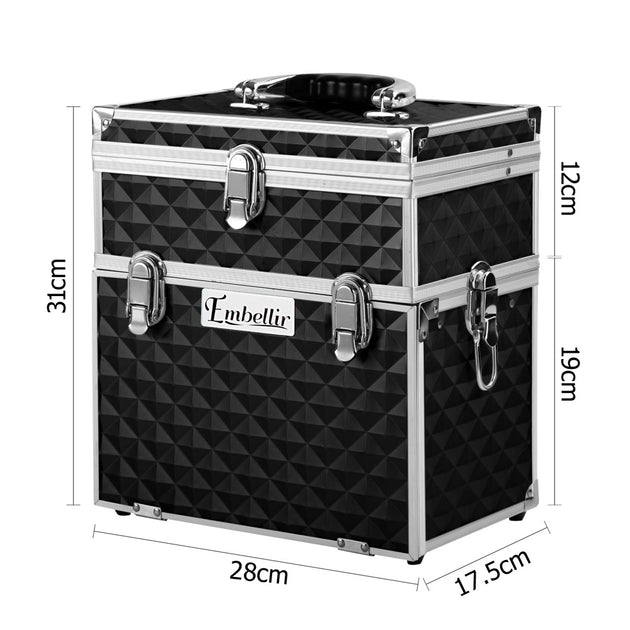 Embellir Portable Cosmetic Beauty Makeup Carry Case with Mirror - Diamond Black - Shoppers Haven  - Health & Beauty > Cosmetic Storage     