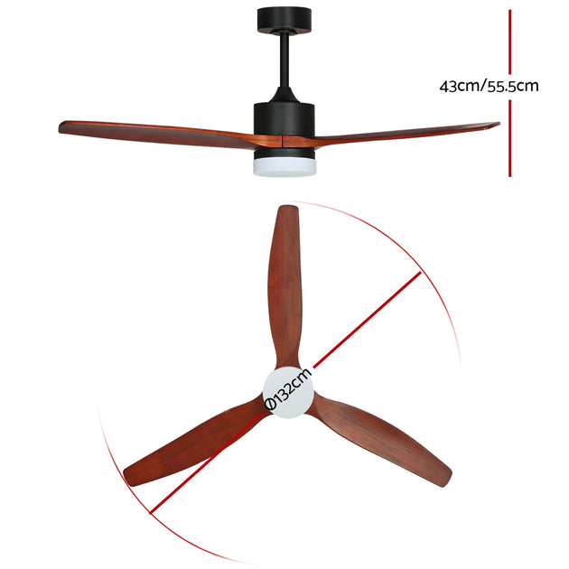 Devanti 52'' Ceiling Fan AC Motor 3 Blades w/Light - Dark Wood - Shoppers Haven  - Appliances > Fans     
