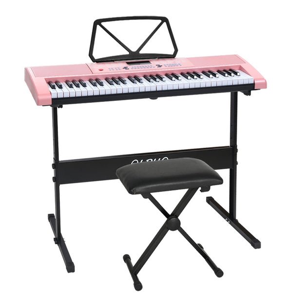 Alpha 61 Keys Electronic Piano Keyboard Digital Electric w/ Stand Stool Pink - Shoppers Haven  - Audio & Video > Musical Instrument & Accessories     