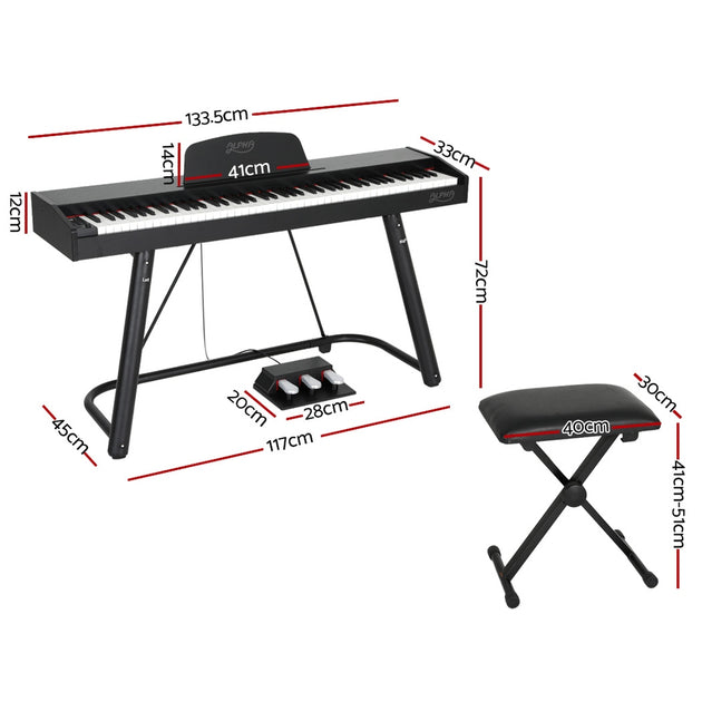 Alpha 88 Keys Electronic Piano Keyboard Digital Electric w/ Stand Stool Weighted - Shoppers Haven  - Audio & Video > Musical Instrument & Accessories     
