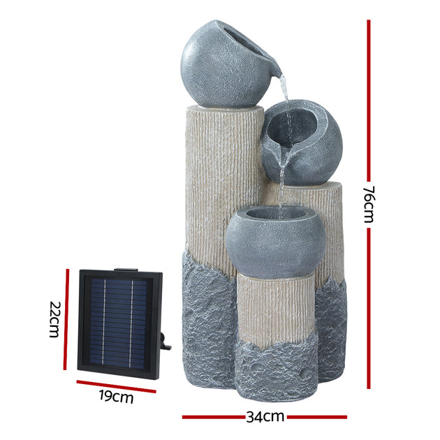 Gardeon Solar Water Feature with LED Lights 3 Tiers 76cm - Shoppers Haven  - Home & Garden > Fountains     