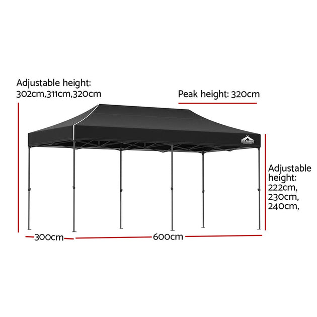 Instahut Gazebo Pop Up Marquee 3x6m Folding Tent Wedding Outdoor Camping Canopy Gazebos Shade Black - Shoppers Haven  - Home & Garden > Shading     