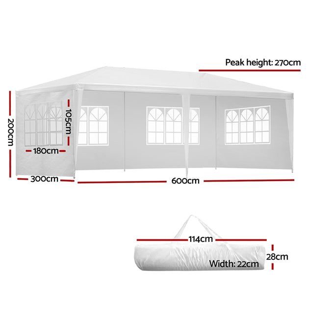 Instahut Gazebo 3x6m Marquee Wedding Party Tent Outdoor Camping Side Wall Canopy 4 Panel White - Shoppers Haven  - Home & Garden > Shading     