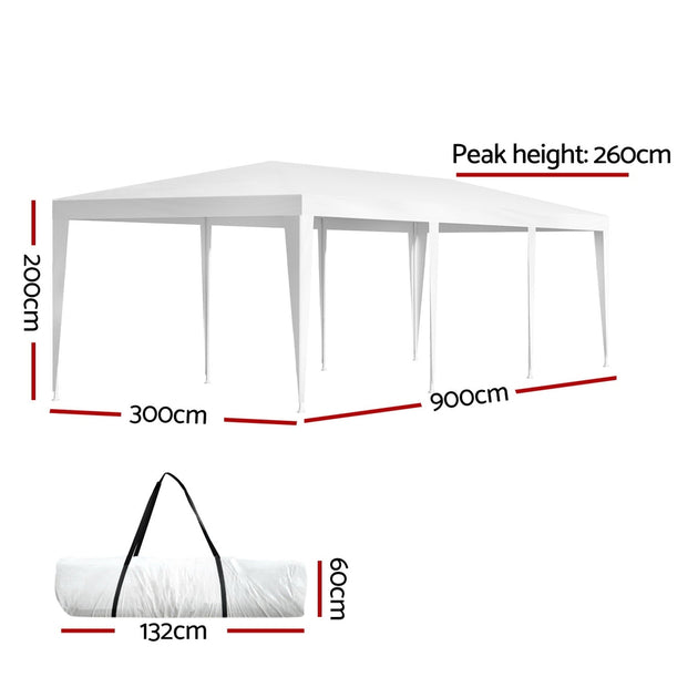 Instahut Gazebo 3x9 Wedding Party Marquee Tent Outdoor Event Camping Shade White - Shoppers Haven  - Home & Garden > Shading     