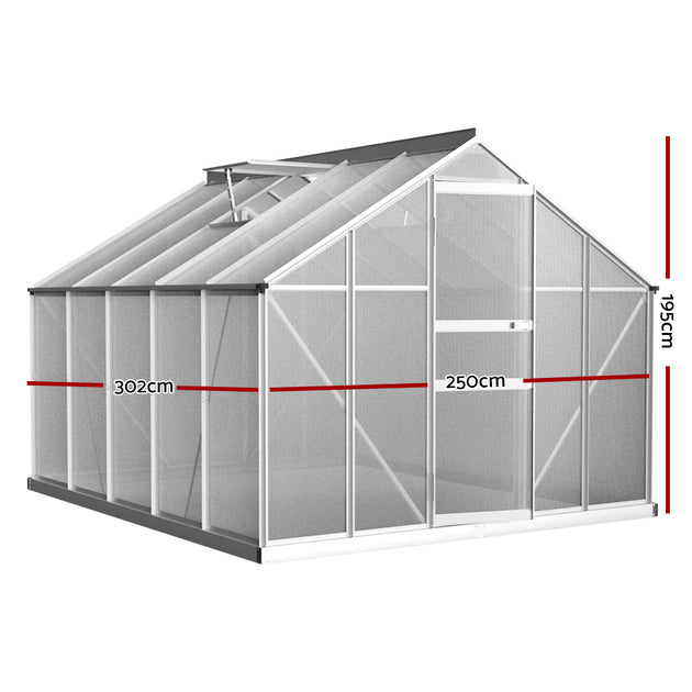 Greenfingers Greenhouse 3x2.5x1.95M Aluminium Polycarbonate Green House Garden Shed - Shoppers Haven  - Home & Garden > Green Houses     