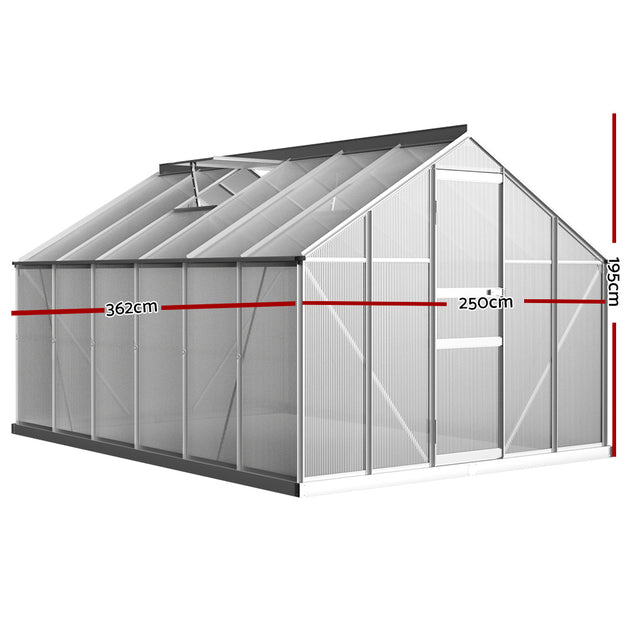 Greenfingers Greenhouse 3.6x2.5x1.95M Aluminium Polycarbonate Green House Garden Shed - Shoppers Haven  - Home & Garden > Green Houses     