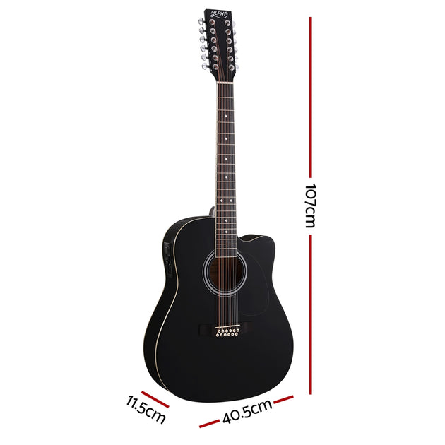 Alpha 42 Inch Acoustic Guitar 12 Strings w/ Equaliser Electric Output Jack Black - Shoppers Haven  - Audio & Video > Musical Instrument & Accessories     