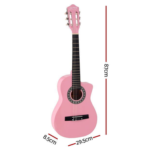 Alpha 34 Inch Classical Guitar Wooden Body Nylon String Beginner Kids Gift Pink - Shoppers Haven  - Audio & Video > Musical Instrument & Accessories     