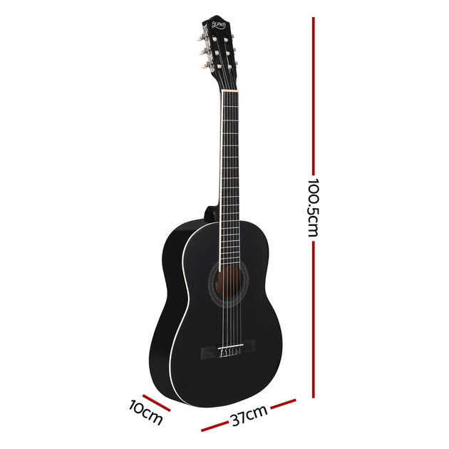 Alpha 39 Inch Classical Guitar Wooden Body Nylon String Beginner Gift Black - Shoppers Haven  - Audio & Video > Musical Instrument & Accessories     