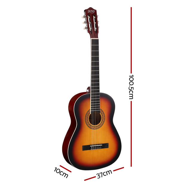 Alpha 39 Inch Classical Guitar Wooden Body Nylon String Beginner Gift Sunburst - Shoppers Haven  - Audio & Video > Musical Instrument & Accessories     