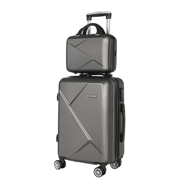 Wanderlite 2pc Luggage 12" 20" Trolley Travel Suitcase Storage Carry On TSA Lock Dark Grey - Shoppers Haven  - Travel Bags     
