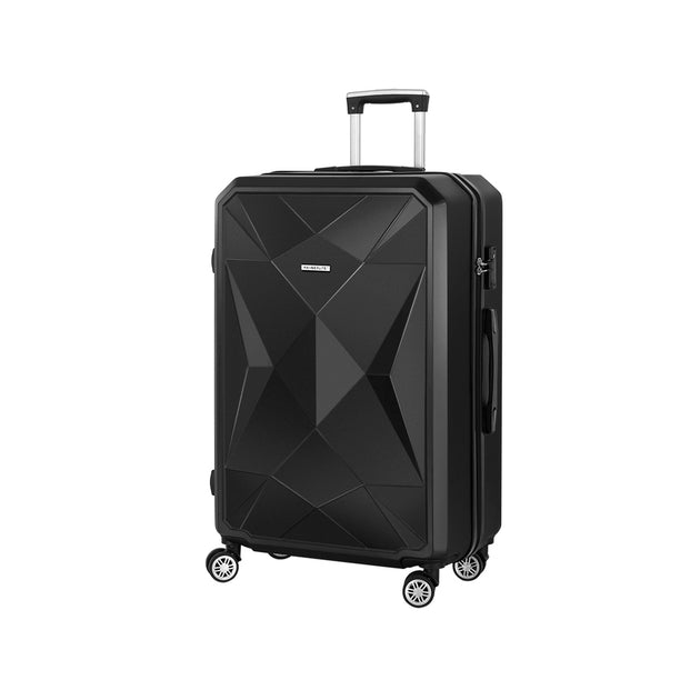 Wanderlite 28" 75cm Luggage Trolley Travel Suitcase Carry On Storage TSA Hardshell Black - Shoppers Haven  - Travel Bags     