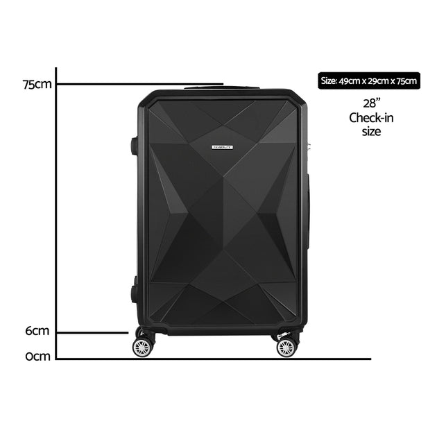 Wanderlite 28" 75cm Luggage Trolley Travel Suitcase Carry On Storage TSA Hardshell Black - Shoppers Haven  - Travel Bags     