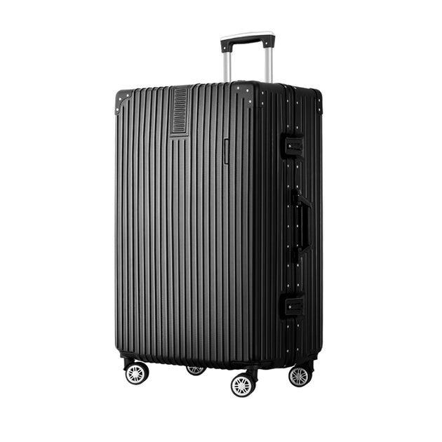 Wanderlite 28" Luggage Trolley Travel Suitcase Set TSA Hard Case Lightweight Aluminum Black - Shoppers Haven  - Travel Bags     