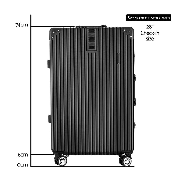 Wanderlite 28" Luggage Trolley Travel Suitcase Set TSA Hard Case Lightweight Aluminum Black - Shoppers Haven  - Travel Bags     
