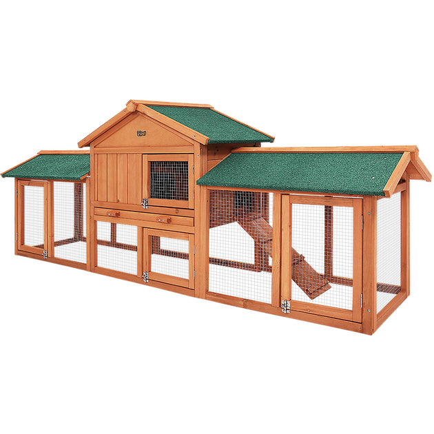 i.Pet Chicken Coop Rabbit Hutch 220cm x 44cm x 84cm Large Run Wooden Outdoor Bunny Cage House - Shoppers Haven  - Pet Care > Coops & Hutches     